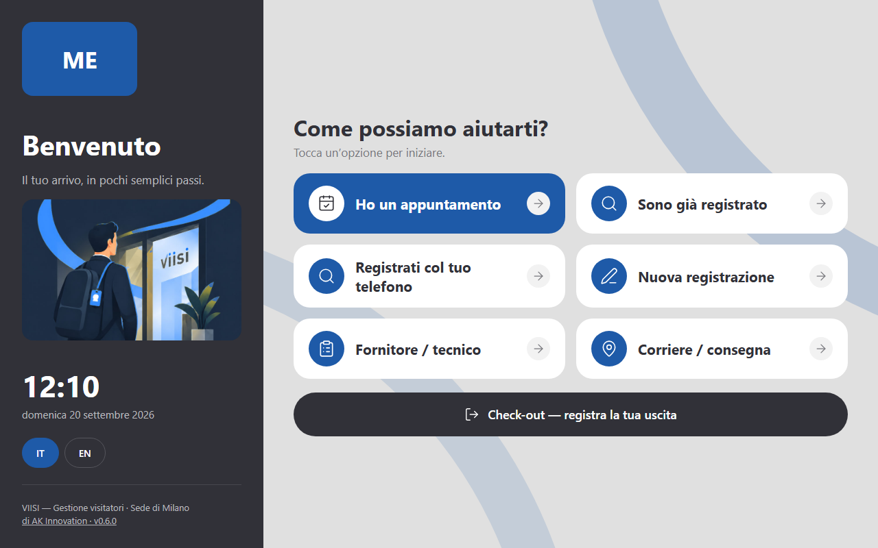 Schermata di benvenuto del chiosco