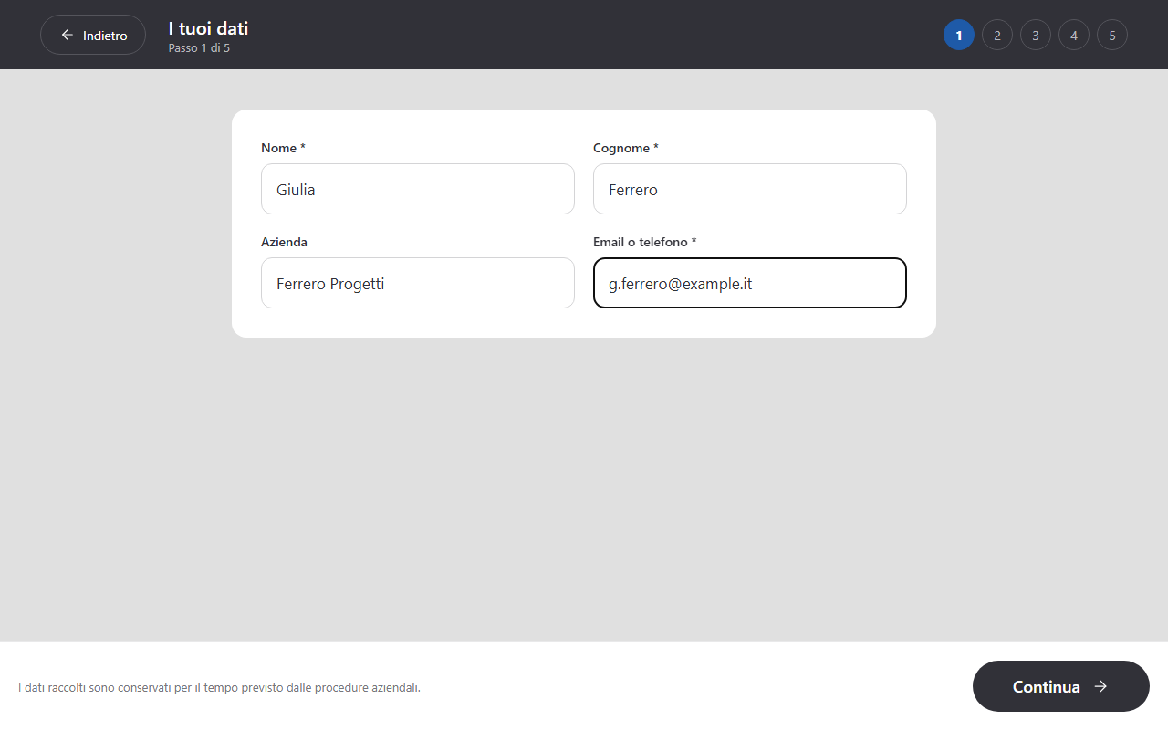 Registrazione: dati del visitatore