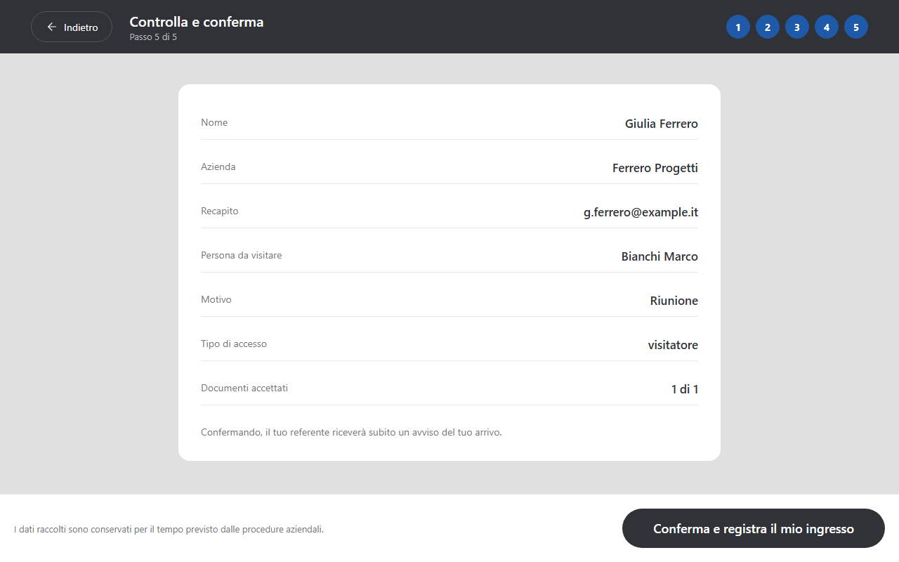 Registrazione: riepilogo